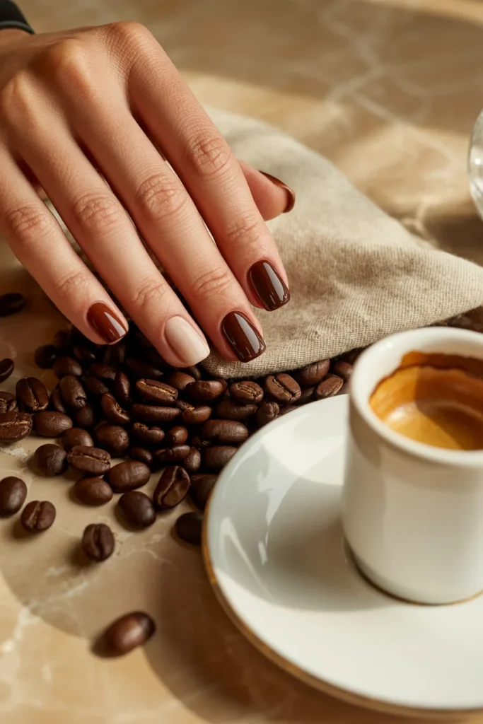 31 Neutral Nail Ideas That Look Chic, Timeless, and Never Boring 21 Coffee Brown Nails with Nude Accent
