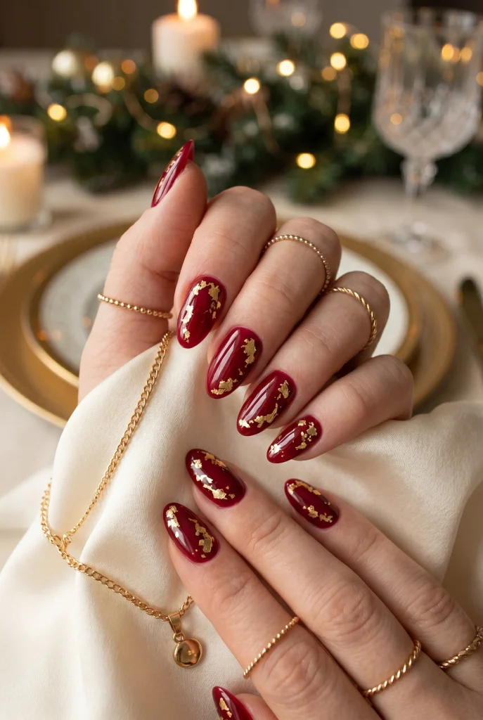 29 Winter Nail Designs That'll Make You Feel Like a Snow Goddess 20 Cranberry Gold Foil Nails