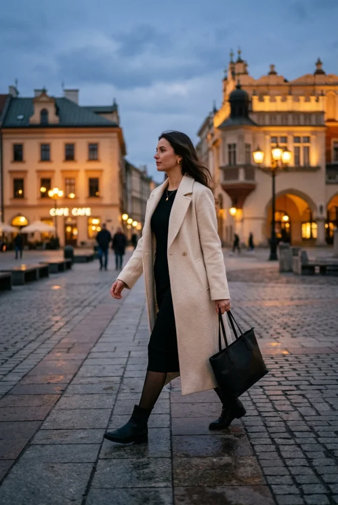 32 Fall Date Night Outfits That Feel Romantic, Cozy, and Chic 19 Cream Coat With a Black Dress