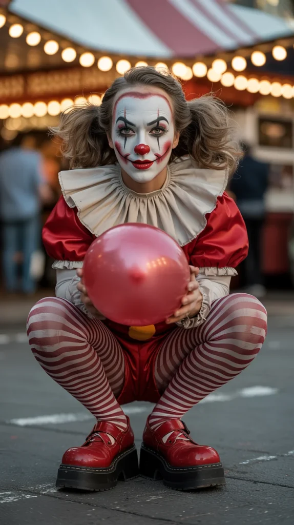 35 Cute and Creepy Halloween Costumes for a Spooky-Chic Night 12 Creepy Clown Girl Costume
