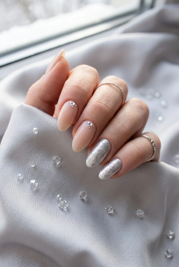 29 Winter Nail Designs That'll Make You Feel Like a Snow Goddess 15 Crystal Ice Accent Nails