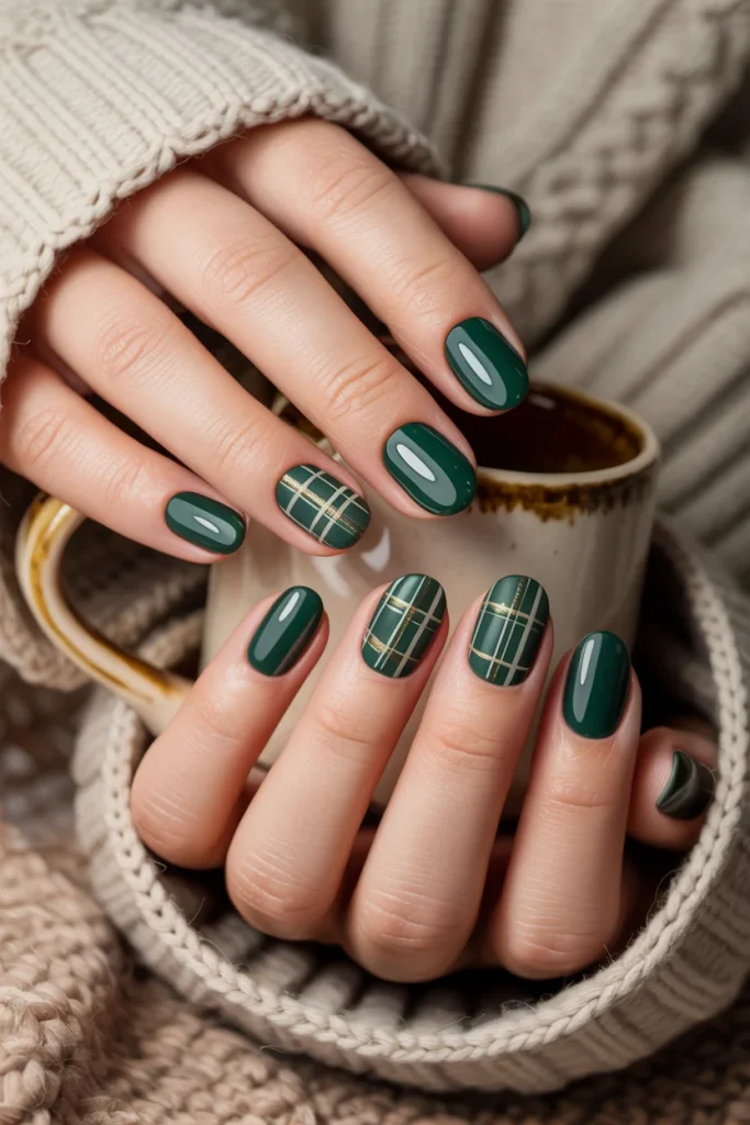 31 Dark Green Nail Designs That Look Moody, Luxe, and So Chic 13 Dark Green Plaid Nails