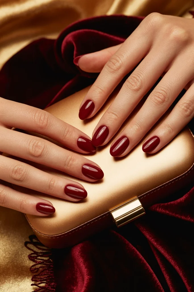 Deep Cherry Red Nails