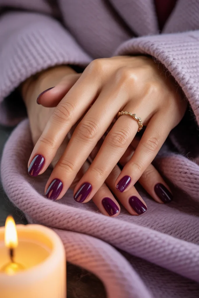 33 Short Nail Design Ideas for Winter That Look Chic, Cozy, and Simply Stunning 33 Deep Plum Short Nails