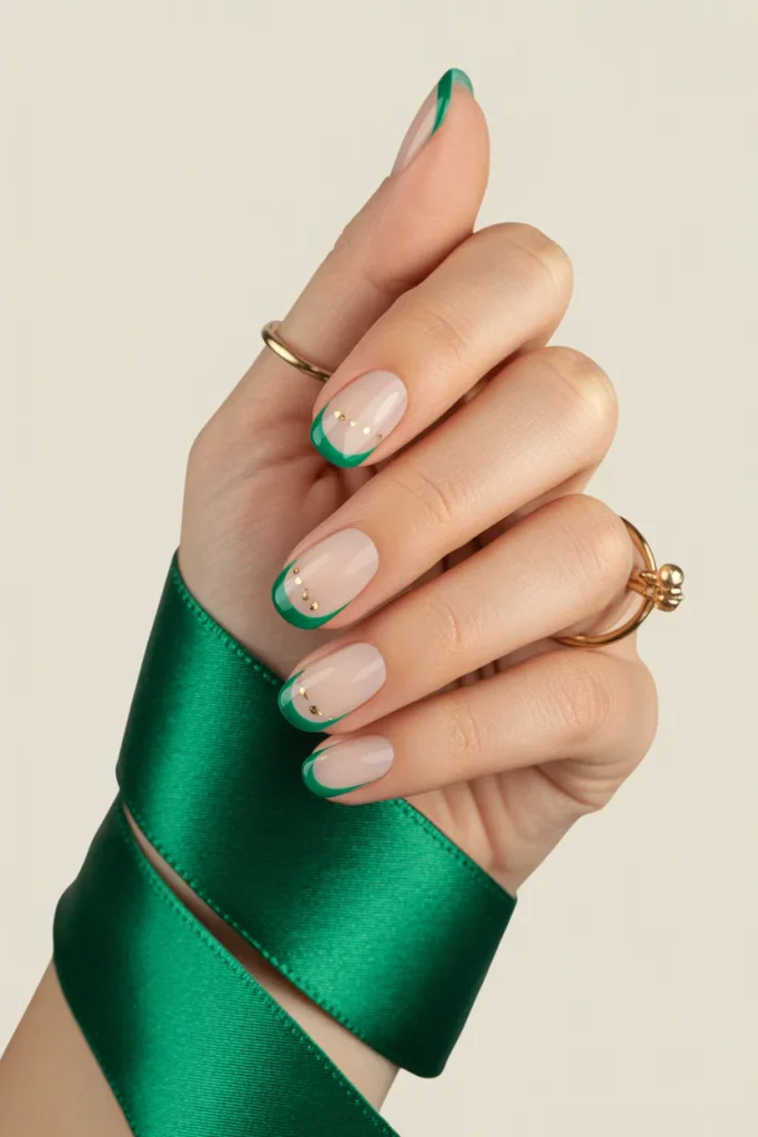 33 Short Nail Design Ideas for Winter That Look Chic, Cozy, and Simply Stunning 24 Emerald Green French Tips
