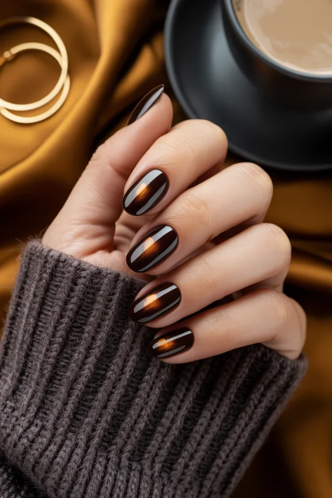 29 November Nail Ideas for the Coziest Fall Manicure 15 Espresso Chrome Nails