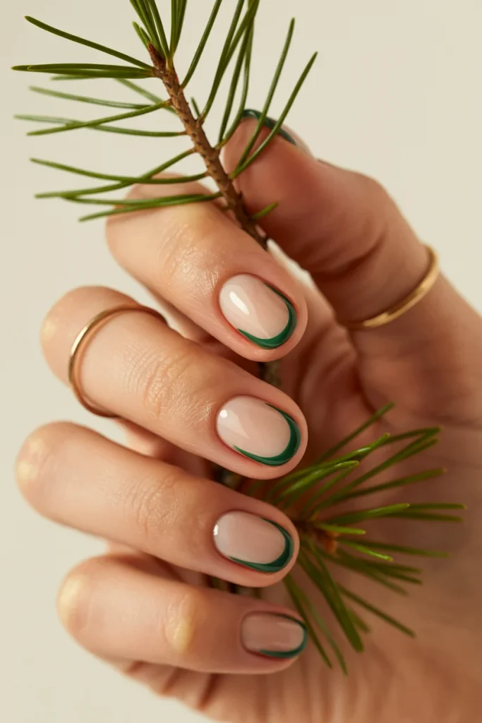 33 Short Nail Design Ideas for Winter That Look Chic, Cozy, and Simply Stunning 36 Evergreen and Nude Half Moon Nails
