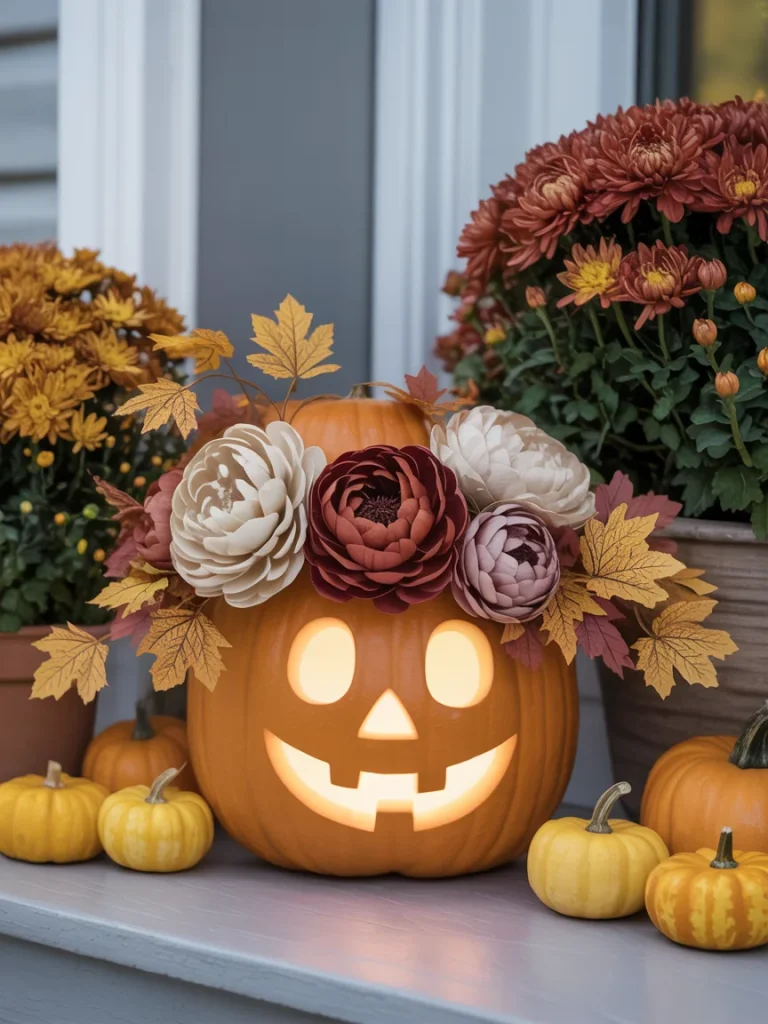 34 Pumpkin Carving Ideas for the Best Halloween Porch on the Block 15 Flower Crown Jack o Lantern