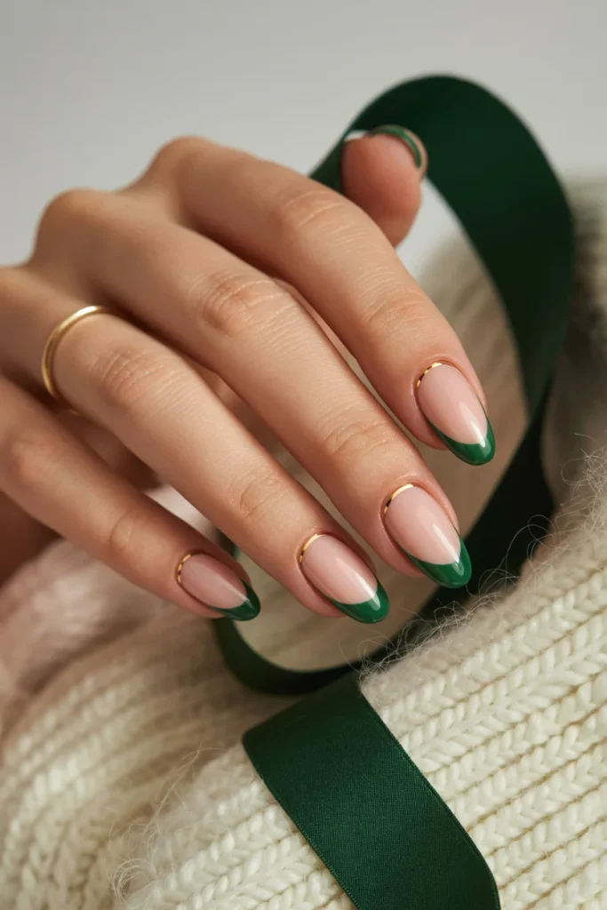 29 November Nail Ideas for the Coziest Fall Manicure 12 Forest Green French Tips 1