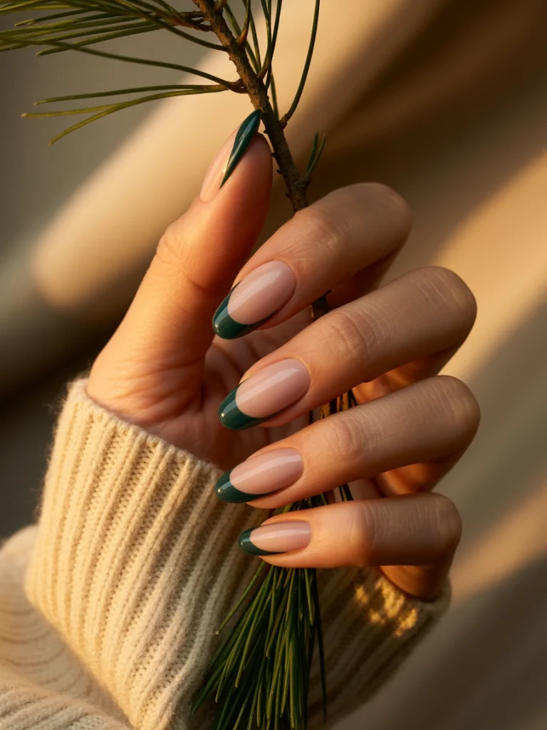 26 Fall French Tip Nail Ideas That Feel Fresh and Modern 16 Forest Green French Tips