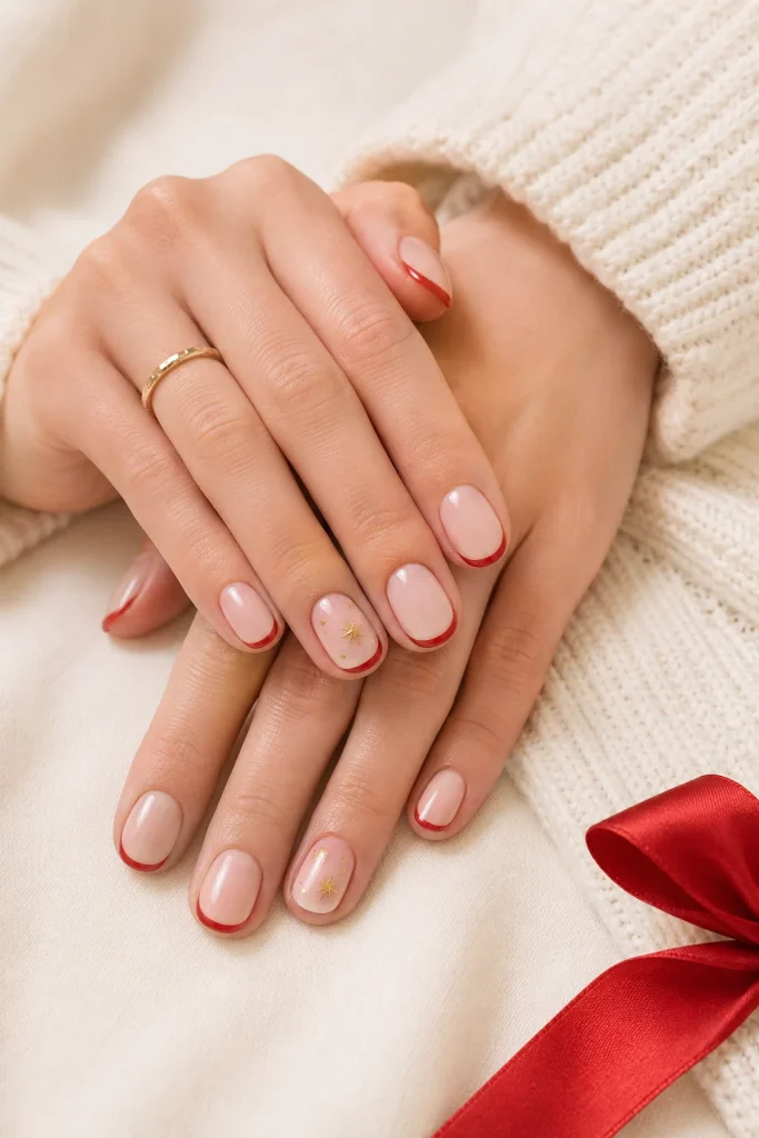 27 December Nail Ideas for Festive Winter Nails 5 French Tips with Red Holiday Edges