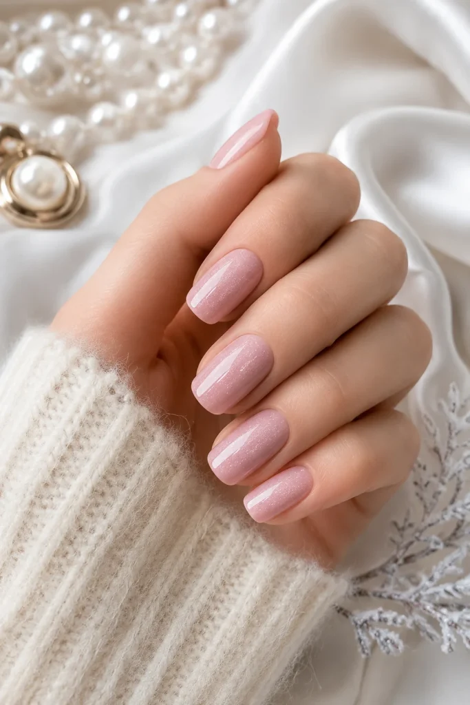27 December Nail Ideas for Festive Winter Nails 12 Frosted Pink Shimmer Nails