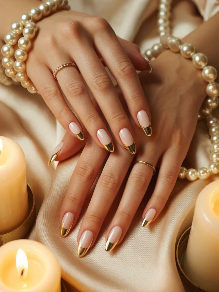 26 Fall French Tip Nail Ideas That Feel Fresh and Modern 8 Gold Chrome French Tips