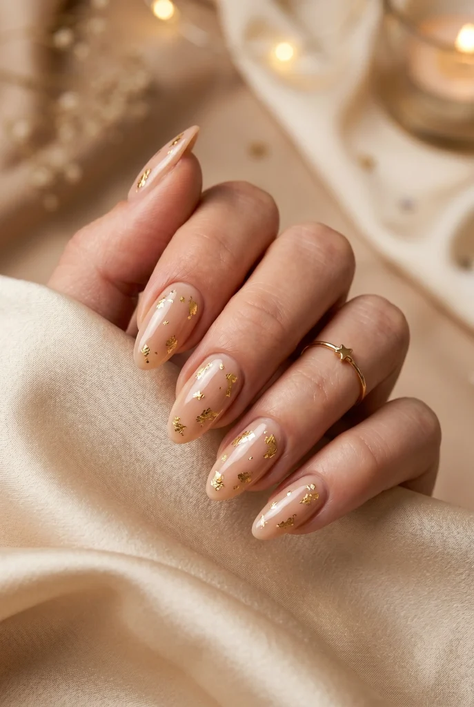 Gold Foil Nude Nails