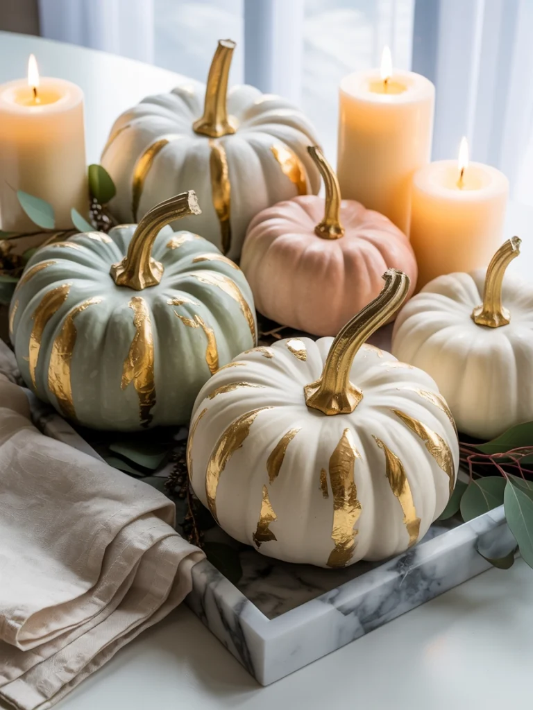 28 Pumpkin Painting Ideas That Look Creative, Cute, and Easy to Copy 28 Gold Leaf Accent Pumpkin