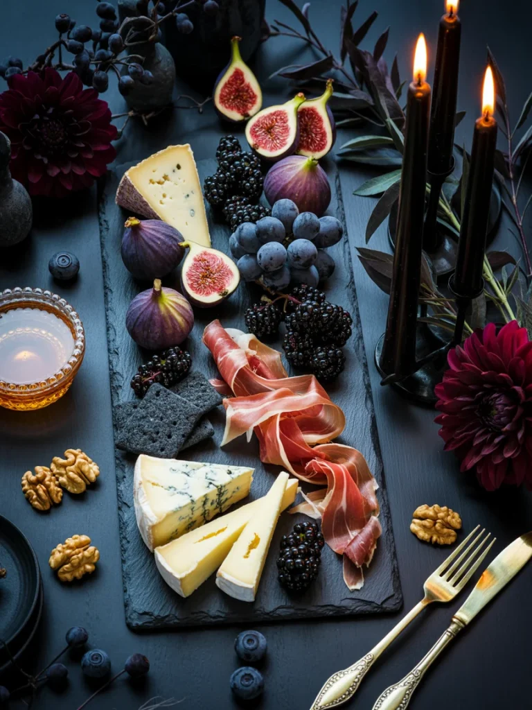 26 Halloween Charcuterie Board Ideas That Are Spooky, Cute, and Party-Ready 18 Gothic Black Slate Board