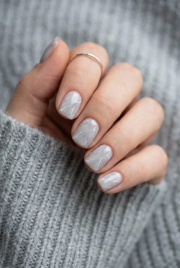 Gray Marble Short Nails