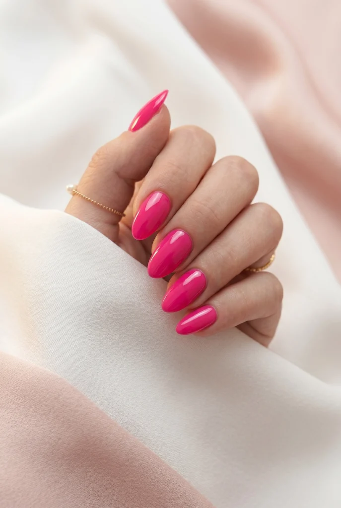 Hot Pink Almond Nails