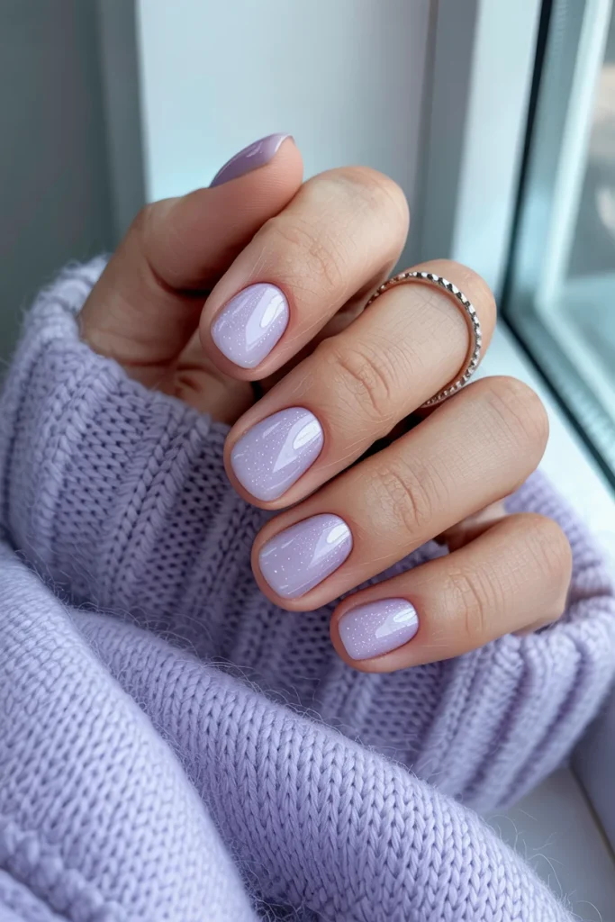 33 Short Nail Design Ideas for Winter That Look Chic, Cozy, and Simply Stunning 29 Iced Lavender Nails