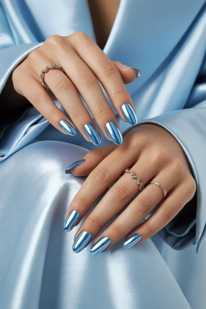 Icy Blue Chrome Nails