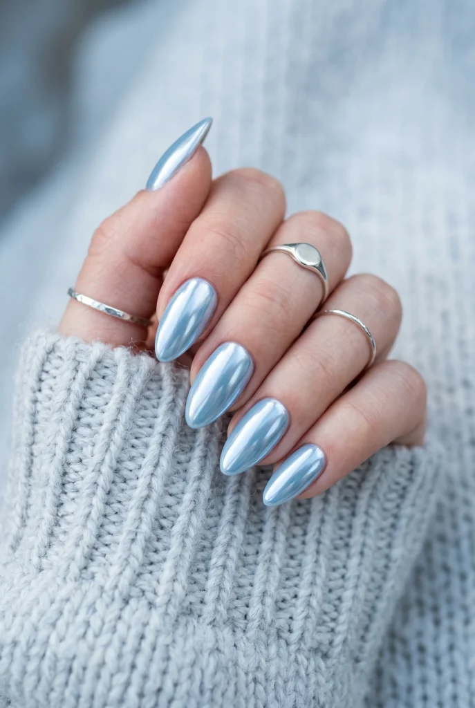 Icy Blue Chrome Nails clean