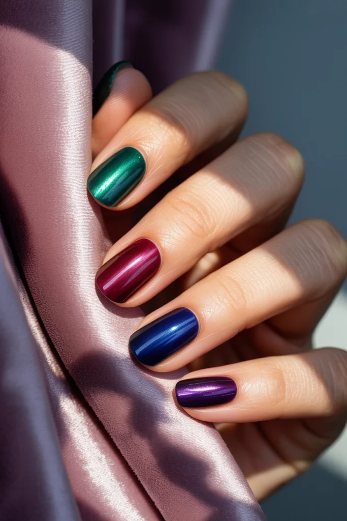 Jewel Toned Velvet Cat Eye Nails