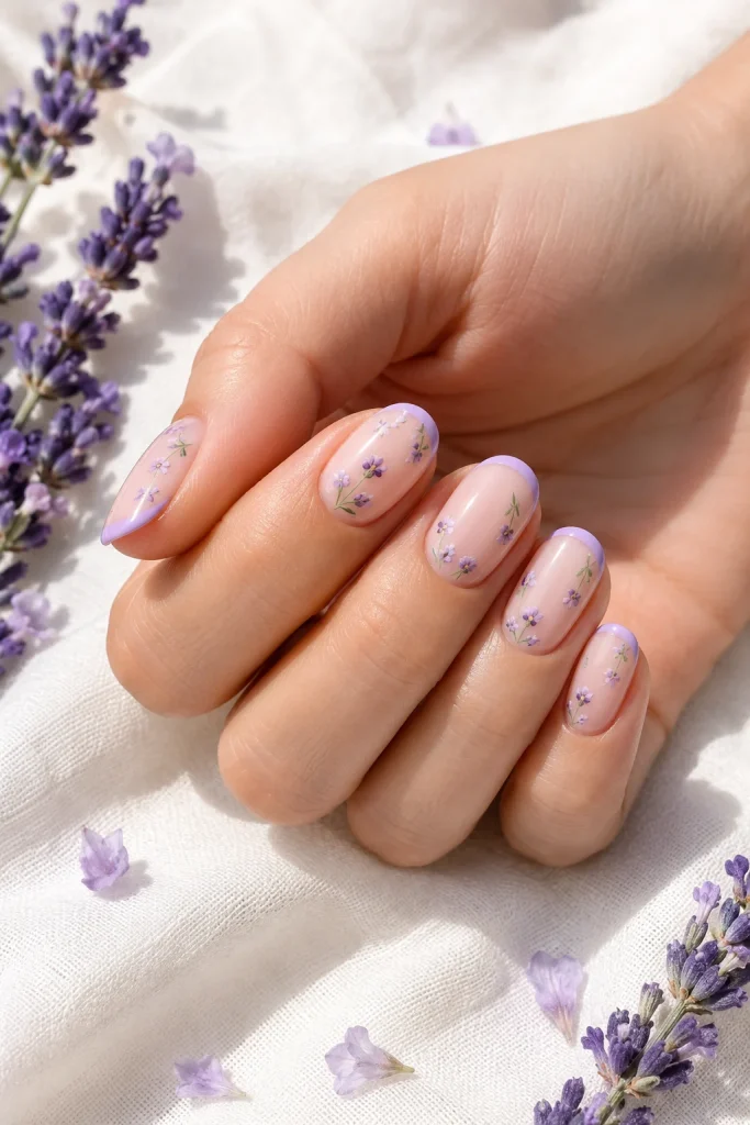 29 Pastel Easter Nail Ideas That Look Sweet, Soft, and So Pretty 28 Lavender Micro Floral Nails