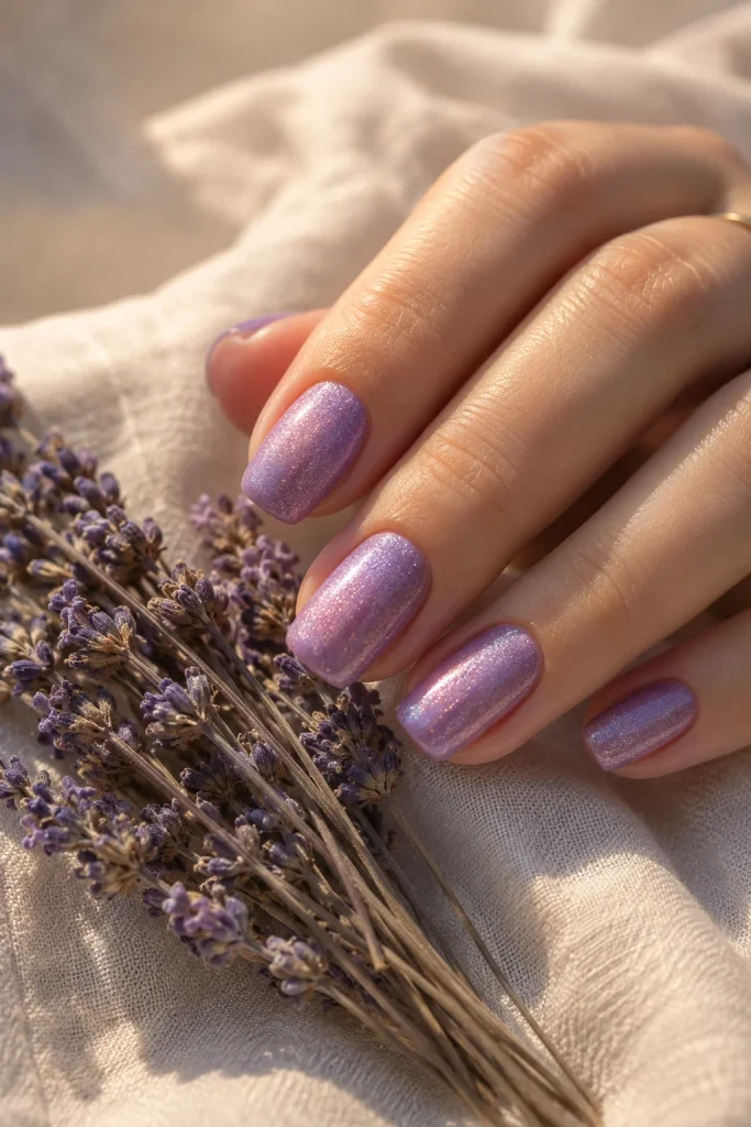31 August Nail Ideas to Close Out Summer in Total Style 18 Lavender Shimmer Nails