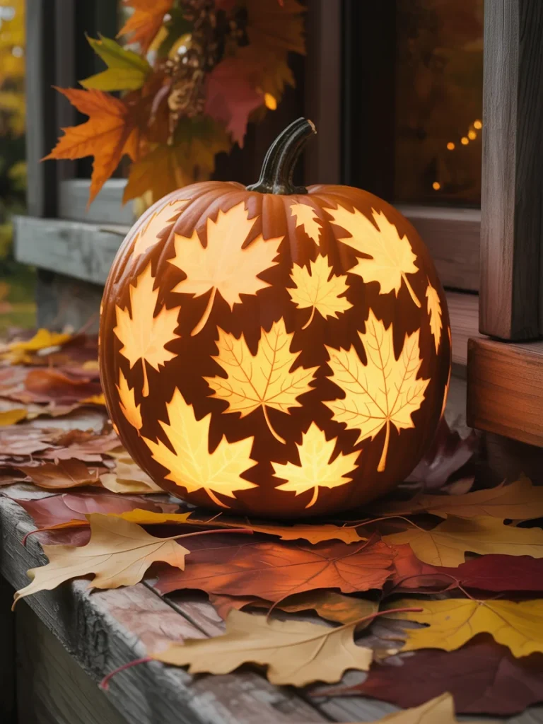 34 Pumpkin Carving Ideas for the Best Halloween Porch on the Block 35 Leaf Pattern Pumpkin