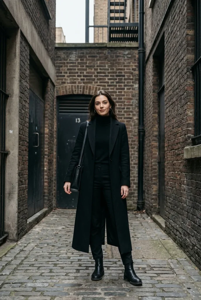 32 Fall Date Night Outfits That Feel Romantic, Cozy, and Chic 17 Long Black Coat With a Monochrome Base