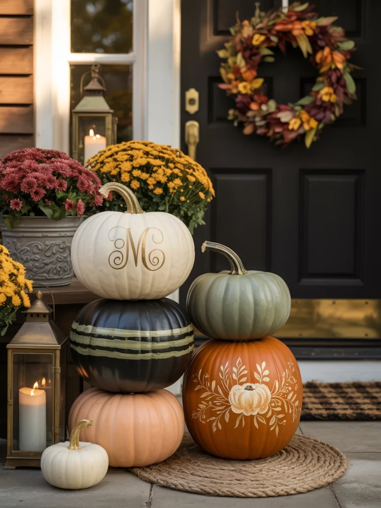 28 Pumpkin Painting Ideas That Look Creative, Cute, and Easy to Copy 36 Matching Porch Pumpkin Set