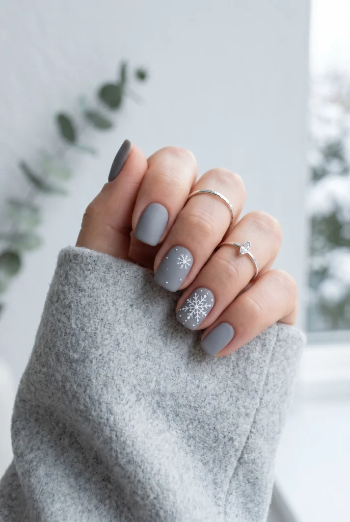 29 Winter Nail Designs That'll Make You Feel Like a Snow Goddess 29 Matte Gray Snow Nails