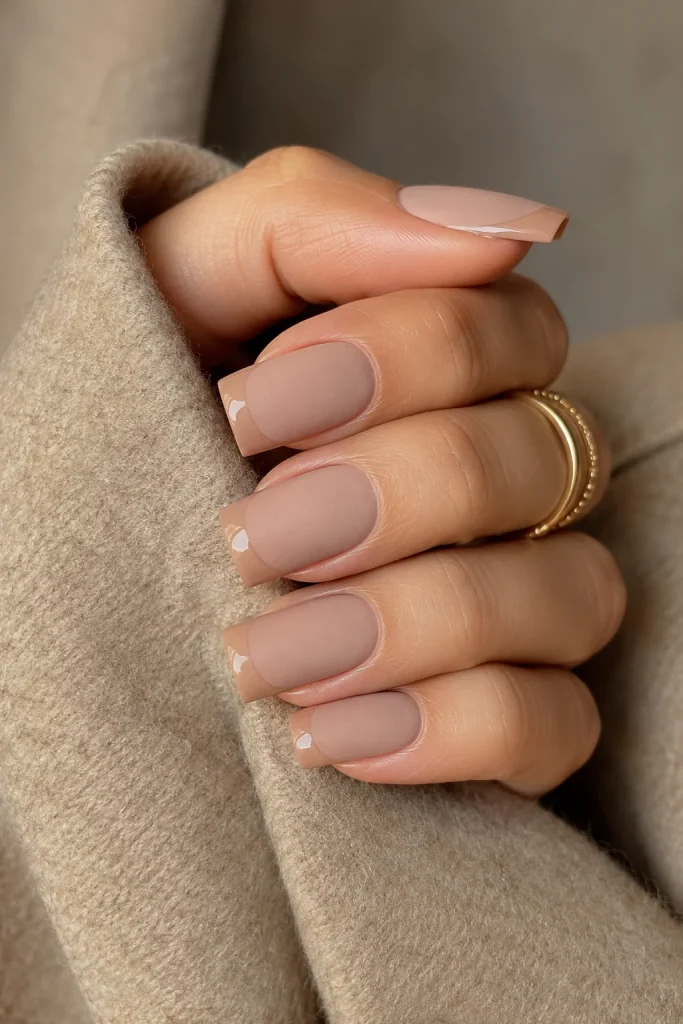 Matte Nude Nails with Glossy Tips