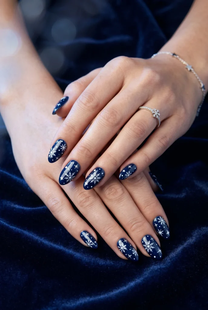 29 Winter Nail Designs That'll Make You Feel Like a Snow Goddess 32 Midnight Snow Nails