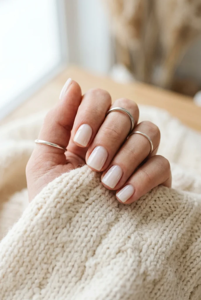 Milky White January Nails clean