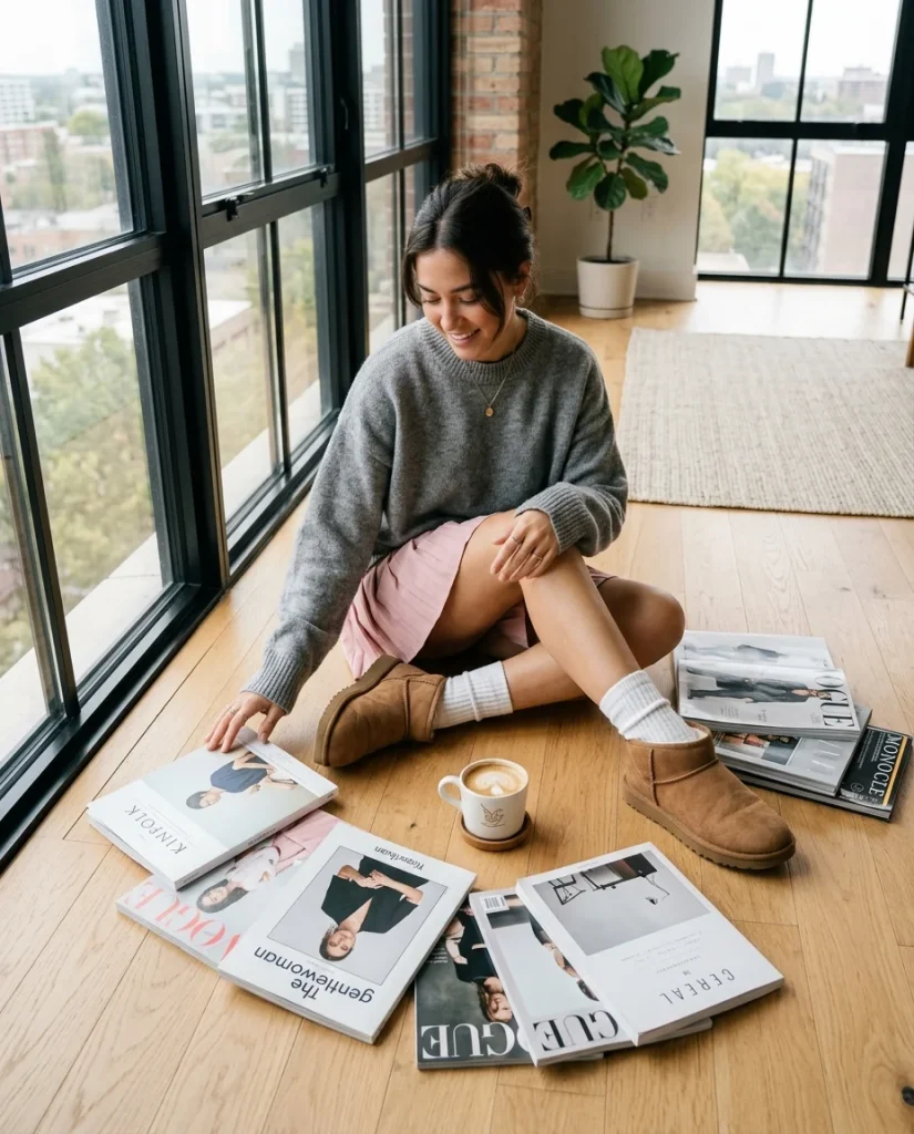 33 Ugg Outfit Ideas That Are Cozy, Cute, and Easy to Wear 30 Mini Skirt Oversized Sweater Crew Socks and Uggs