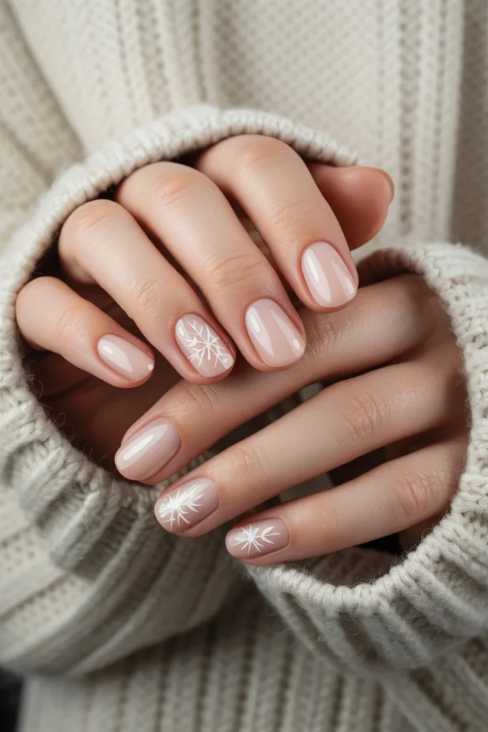 33 Short Nail Design Ideas for Winter That Look Chic, Cozy, and Simply Stunning 28 Minimal Snowflake Accent Nails