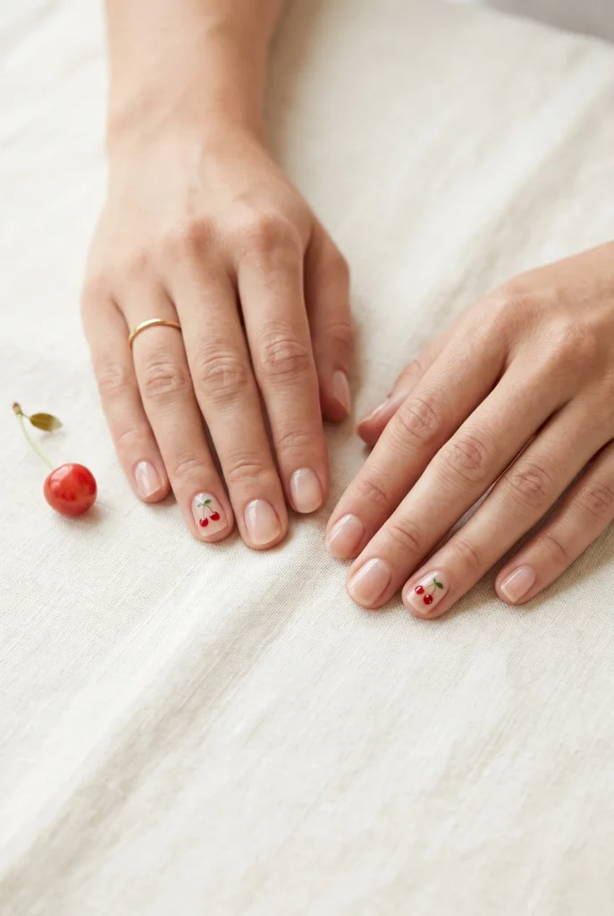28 Trendy Red Cherry Nail Ideas That Look Playful and Chic 12 Minimal Tiny Cherry Nails