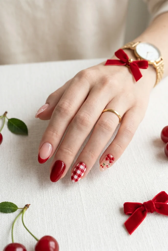 28 Trendy Red Cherry Nail Ideas That Look Playful and Chic 30 Mix and Match Cherry Nails
