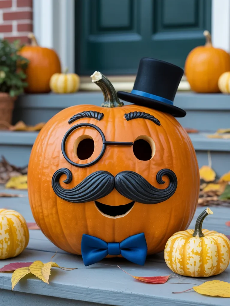 34 Pumpkin Carving Ideas for the Best Halloween Porch on the Block 31 Mustache Pumpkin