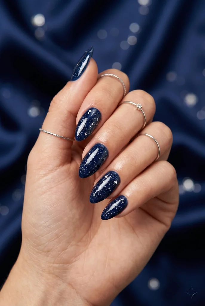 Navy Galaxy Glitter Nails