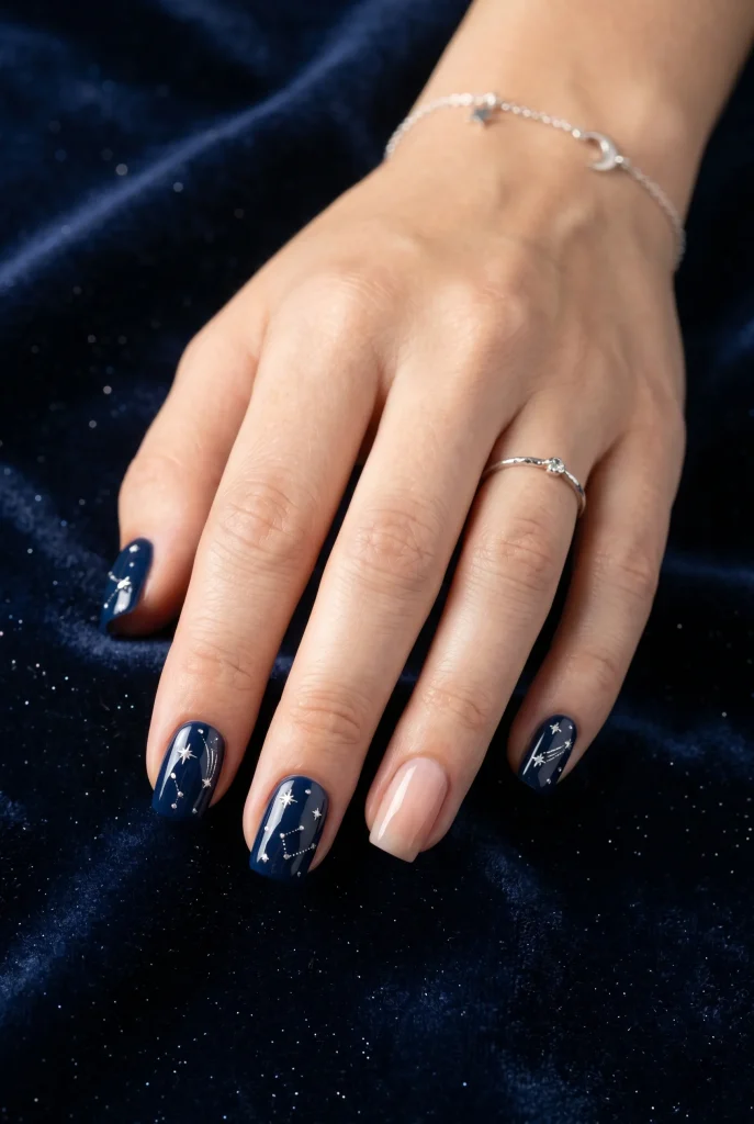 29 Winter Nail Designs That'll Make You Feel Like a Snow Goddess 12 Navy Starry Night Nails 2