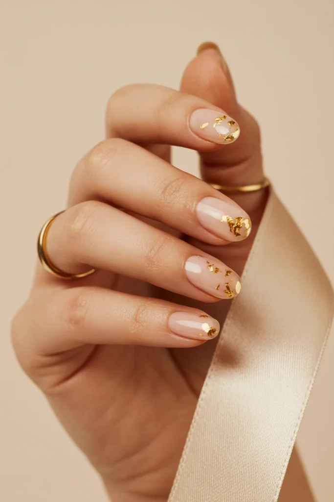 32 January Nail Ideas to Slay Your New Year Resolutions 10 Nude Nails With Gold Flakes