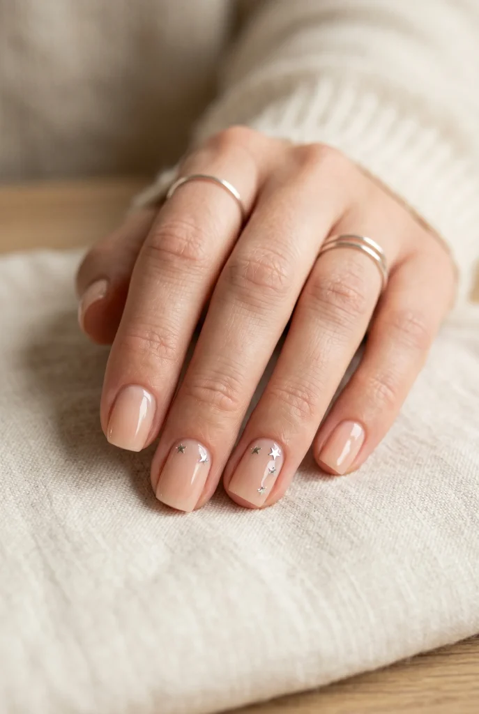 Nude Nails With Silver Stars clean