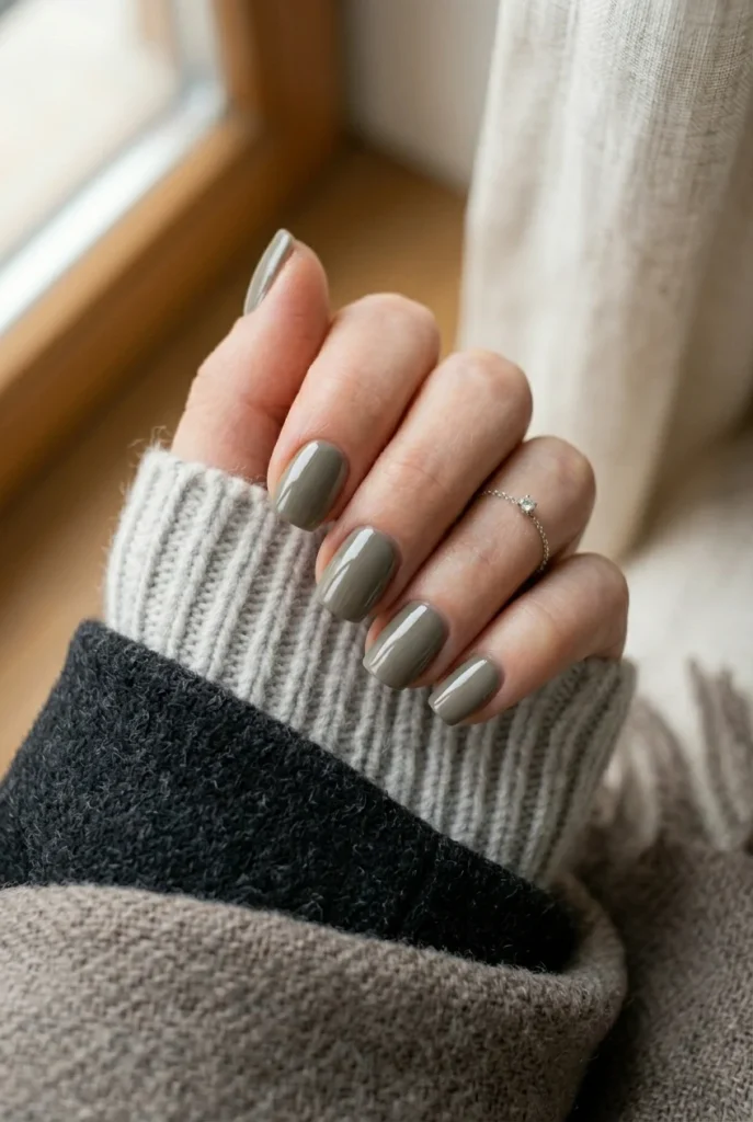 Olive Gray Winter Nails clean
