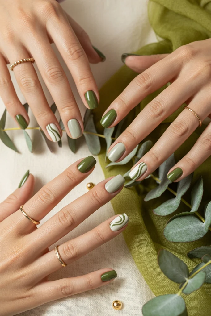 29 Classy Fall Nails That Look Sophisticated, Cozy, and Expensive 5 Olive Sage and Forest Green Nails