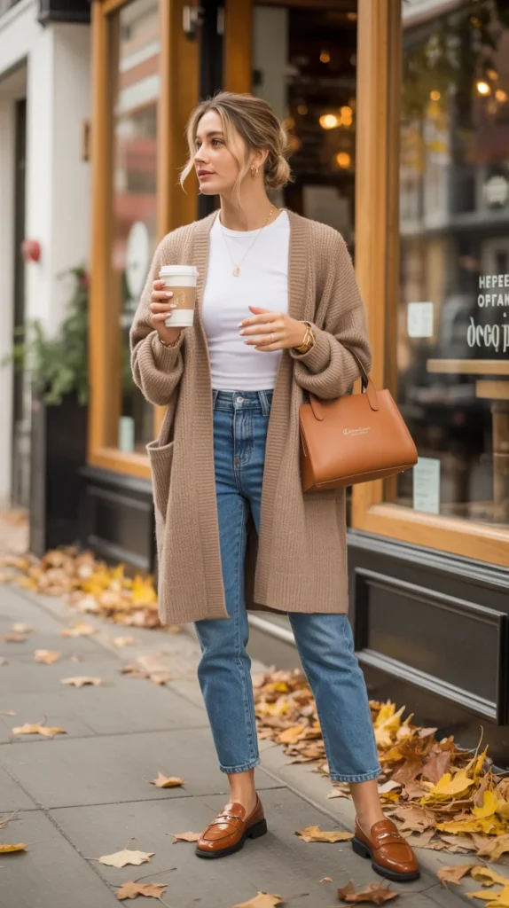 28 Chic and Cozy Fall Outfits You’ll Want to Copy This Season 5 Oversized Cardigan With Straight Leg Jeans