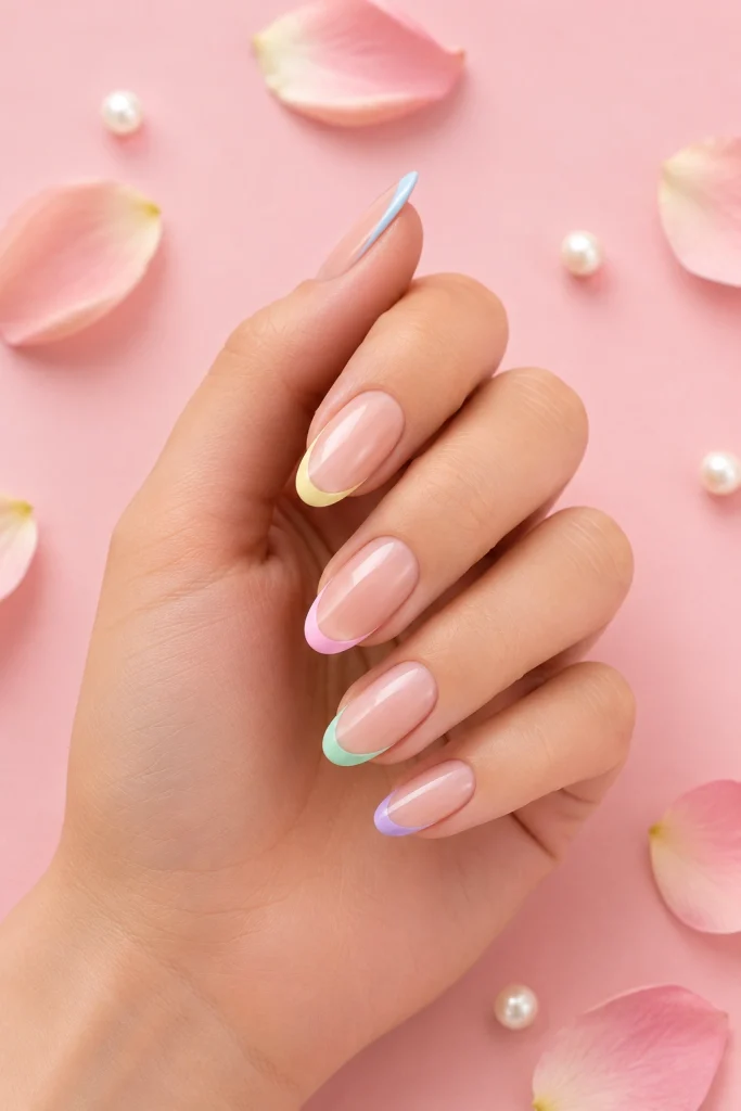 Pastel Rainbow French Tips 2