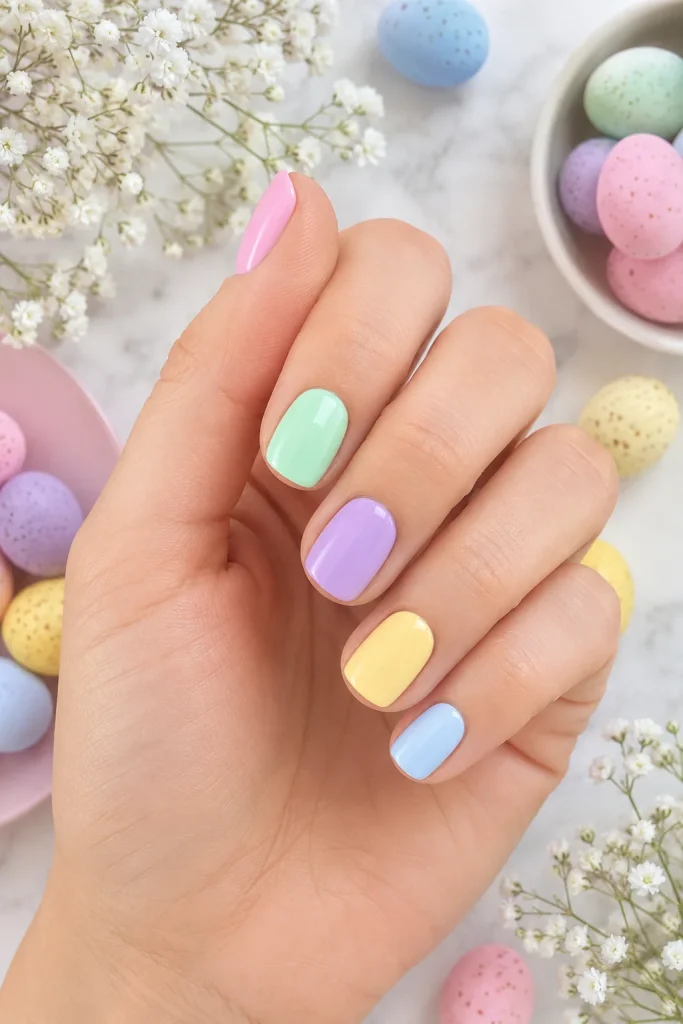29 Pastel Easter Nail Ideas That Look Sweet, Soft, and So Pretty 13 Pastel Rainbow Skittle Nails