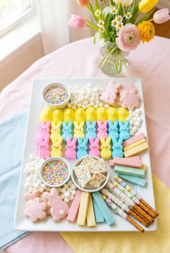 28 Easter Charcuterie Board Ideas That Are Almost Too Pretty to Eat 6 Peeps and Marshmallow Board